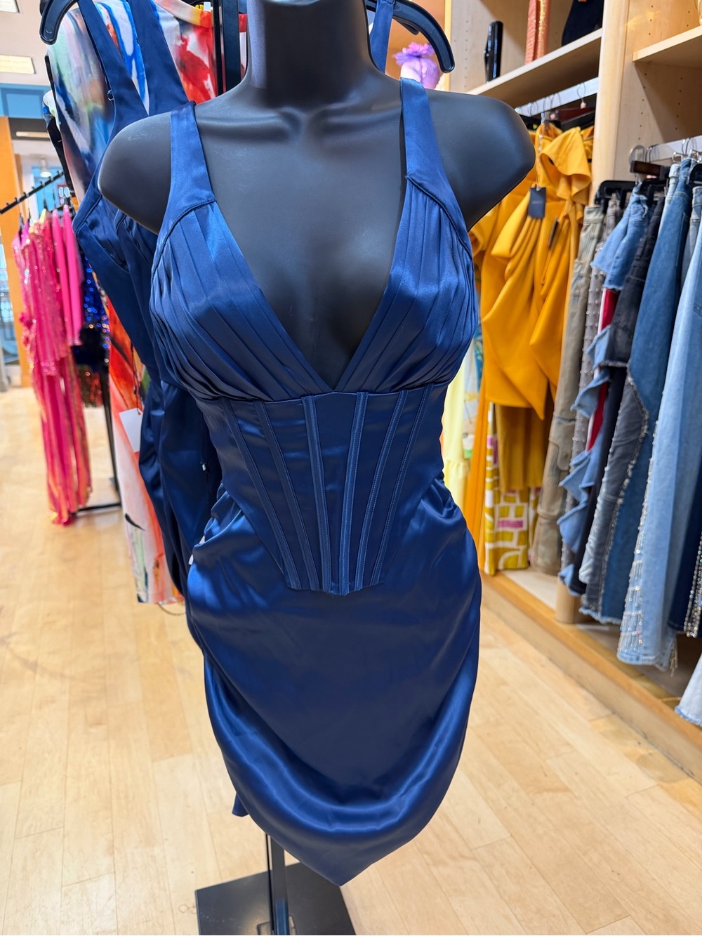 Satin Corset Mini Dress in Deep Blue